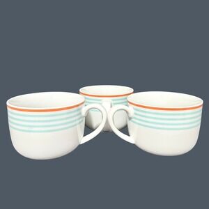 Cheeky Discontinued Oversized Coffee Soup Mugs Set of 3 Aqua Orange Stripe